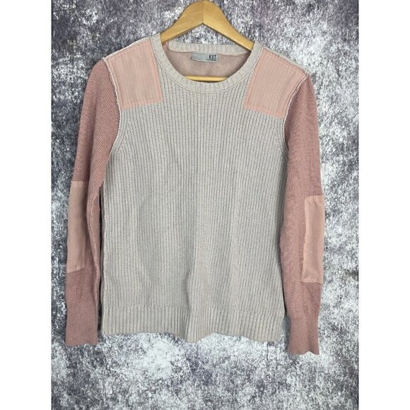 Kut from the Kloth Wool Lorissa Colorblock Knit Sweater Mauve Blush Pink Small - Picture 11 of 12
